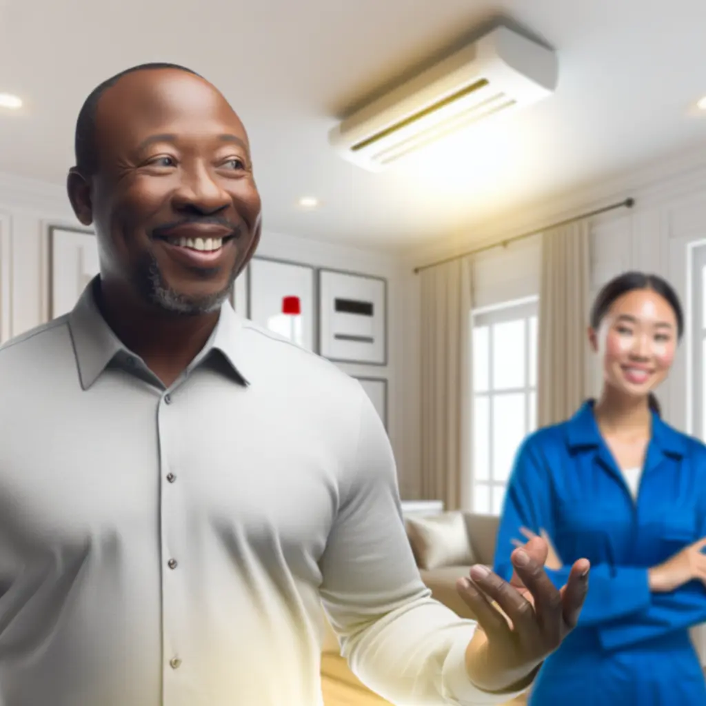 Happy client enjoying a comfortable indoor environment after HVAC installation