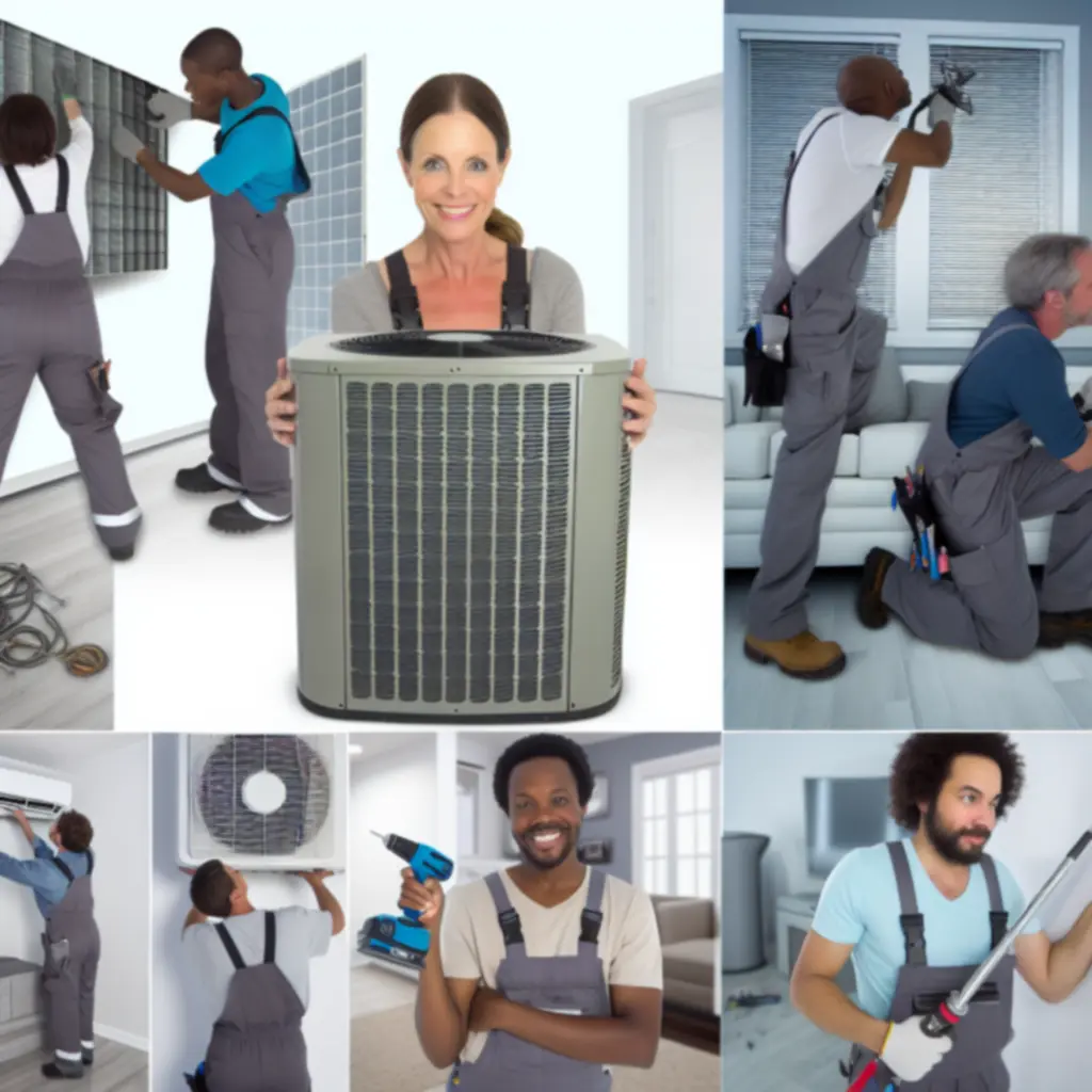 HVAC installation team positioning a new unit