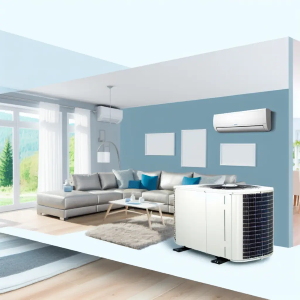 Modern living room featuring a newly installed, discreet HVAC unit