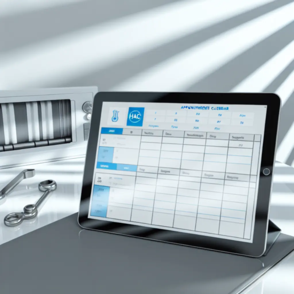 Scheduling calendar displayed on a tablet for booking HVAC service appointments.