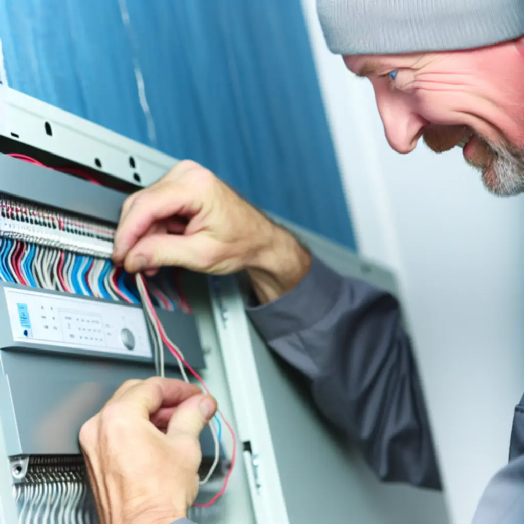 Technician performing detailed HVAC installation work